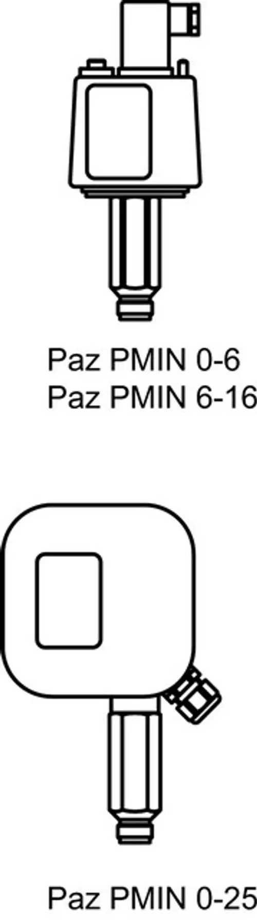 Zwei pneumatische Mindestdruckbegrenzer von IMI Hydronic Engineering: ein Modell mit dem Typ 0-6 und ein weiteres mit dem Typ 0-25, beide zur Druckregulierung in pneumatischen Systemen.